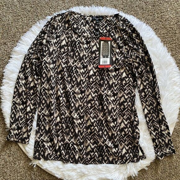 Mario Serrani Animal Snake Print Crew Neck Top New Stretchy Womens Size Medium - Picture 1 of 8